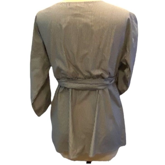 MOTHERHOOD Ladies MATERNITY Crisp Cotton Denim Blue Striped Wrap Around Blouse M - Picture 2 of 12